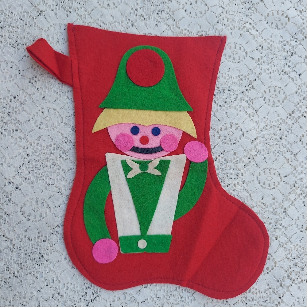 Vintage Christmas Stocking Toy Soldier Red Felt with Felt Details 11 inch